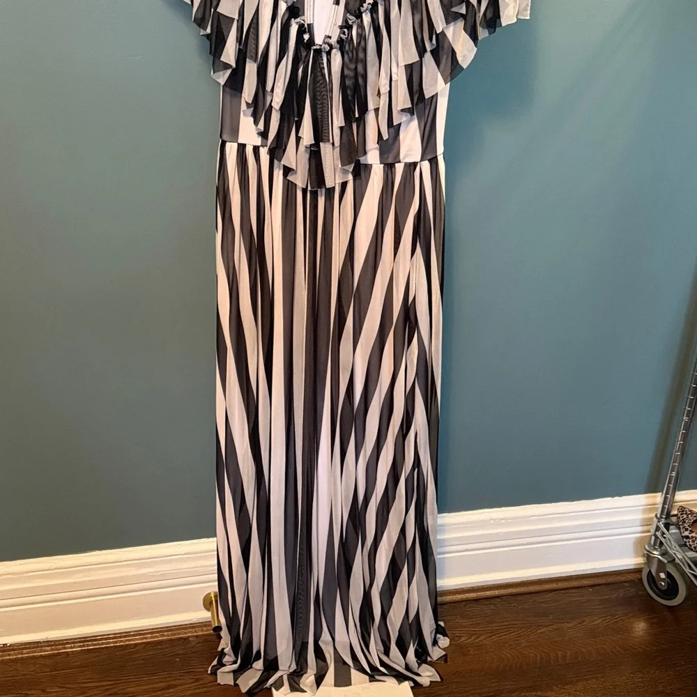 Wax Poetic Clothing Striped Black and White Ruffle Dress - Picture 4 of 4